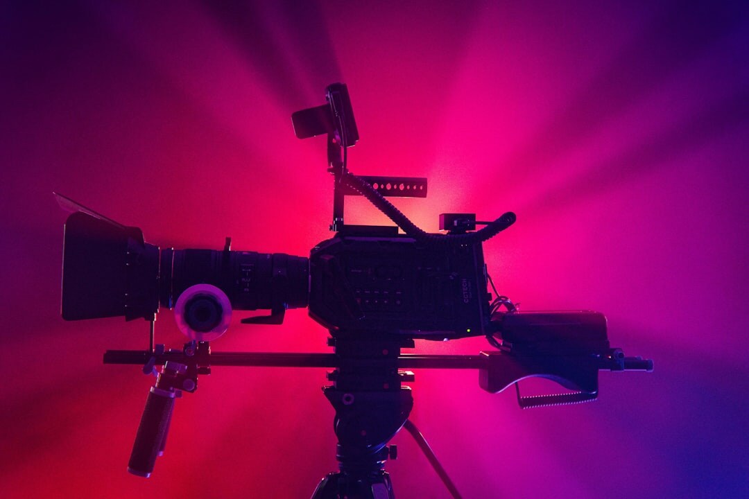 Professional video production studio with cameras and lighting equipment